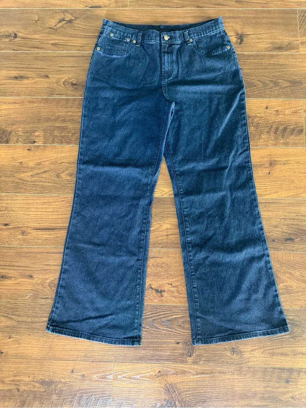 Diane Gilman Dark Indigo Flared Wide Leg Jeans